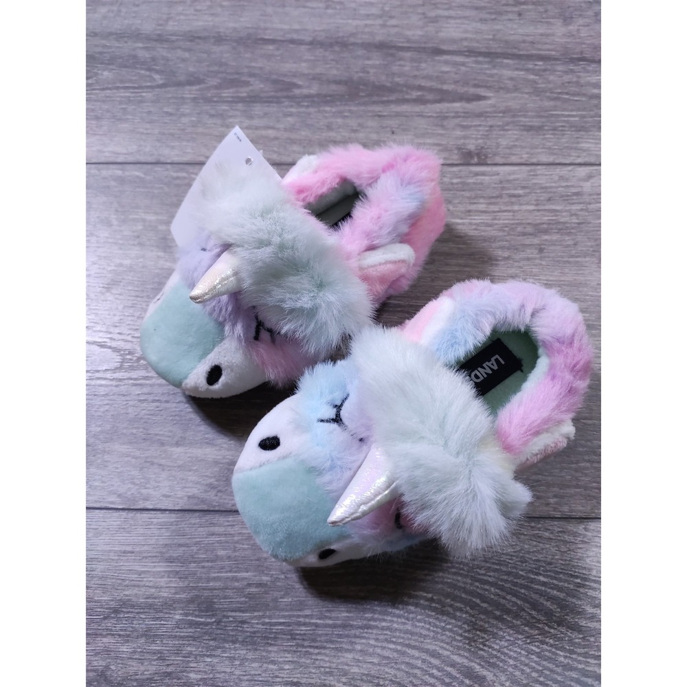Lands End Slipper Toddler Girls Size 5 Rainbow Unicorn House Shoes Kids